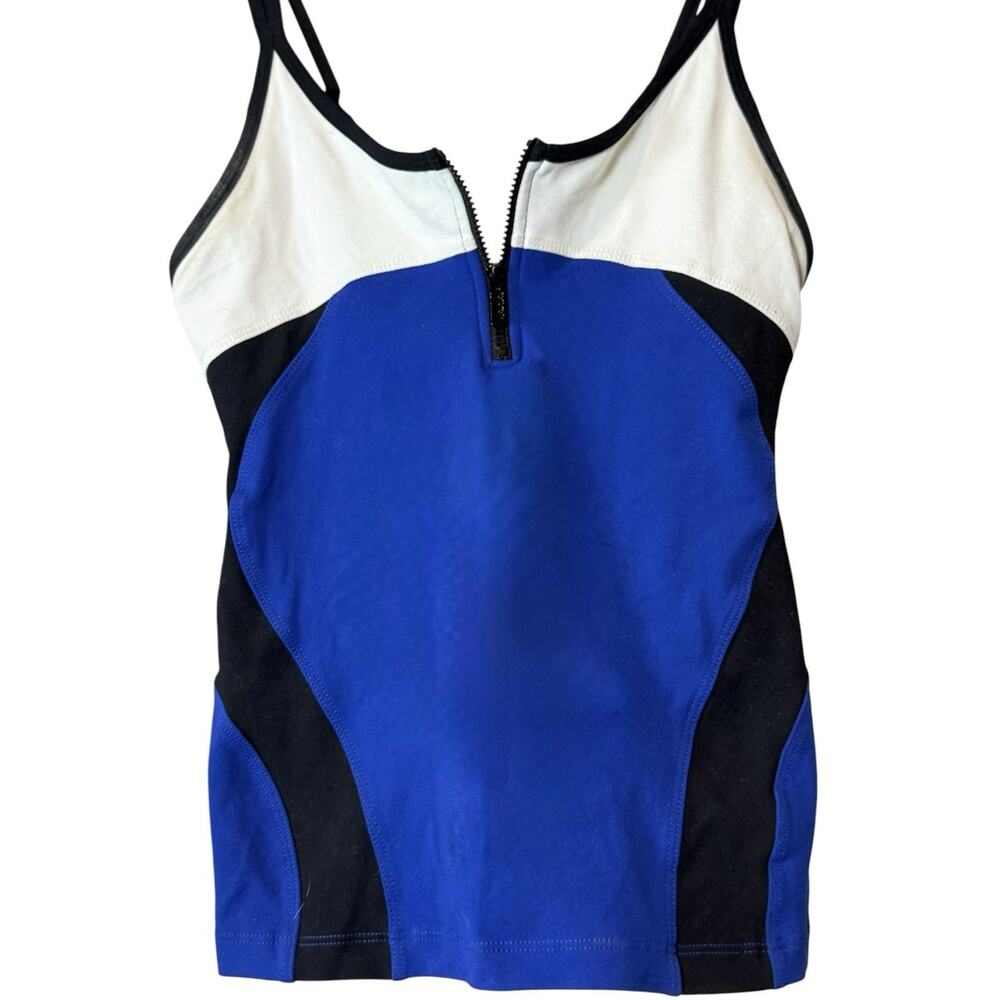 BBSP Women's Colorblock Zip Front Stretch Tank Top XS Blue White Black Strappy